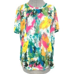 Lululemon Colorful Neon High Neck Running Training Tee No Limits White Multi 12